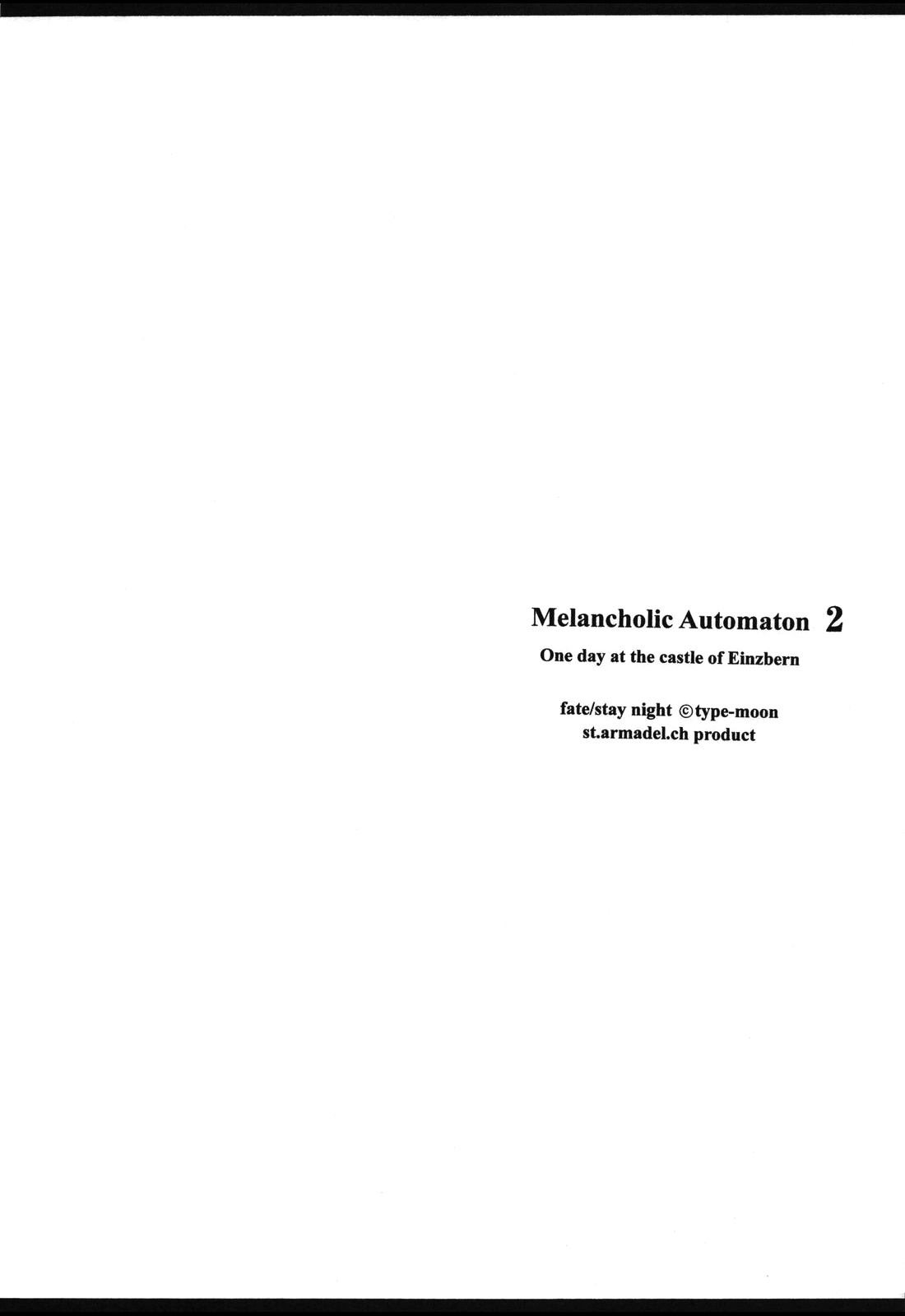 (C70) [聖アルマデル教会 (影虎)] Melancholic Automaton 2 - One day at the castle of Einzbern (Fate/hollow ataraxia) [英訳]