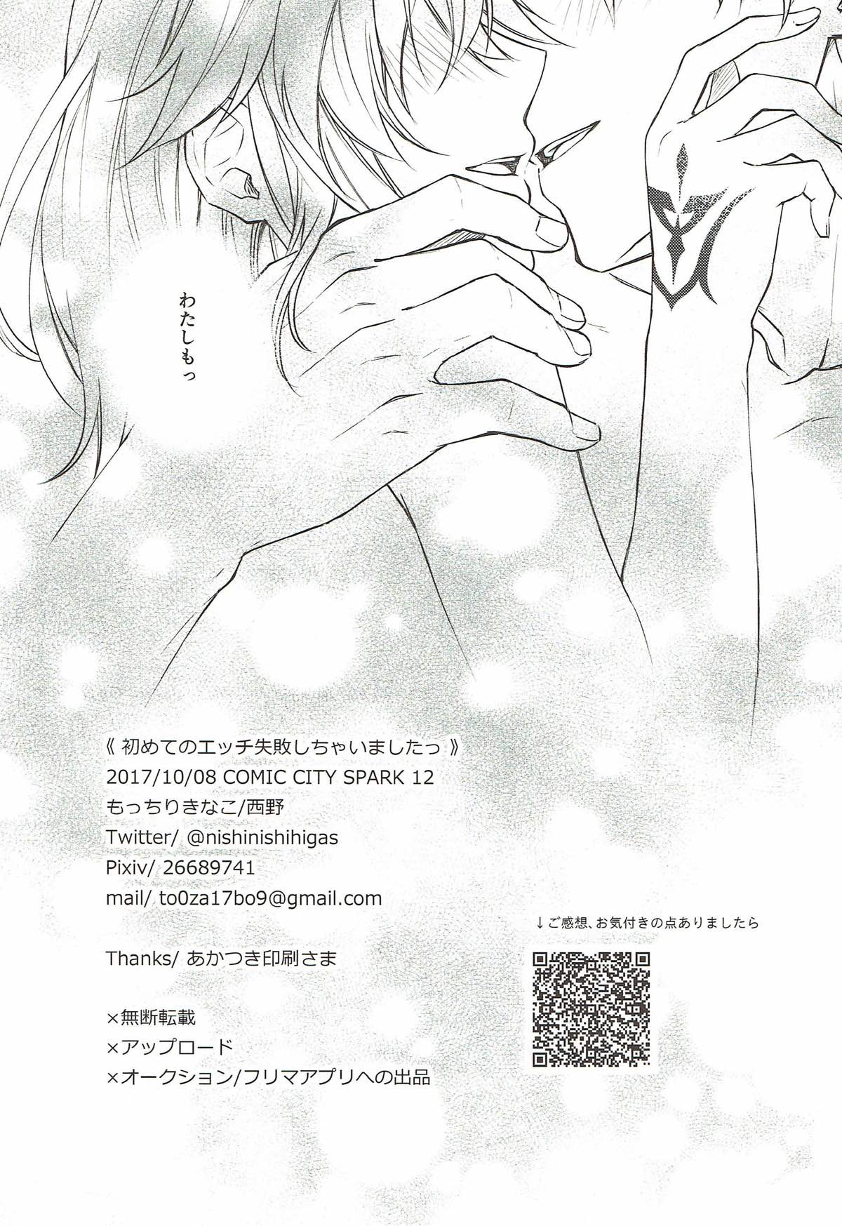 (SPARK12) [もっちりきなこ (西野)] 初めてのエッチ失敗しちゃいましたっ (Fate/Grand Order)