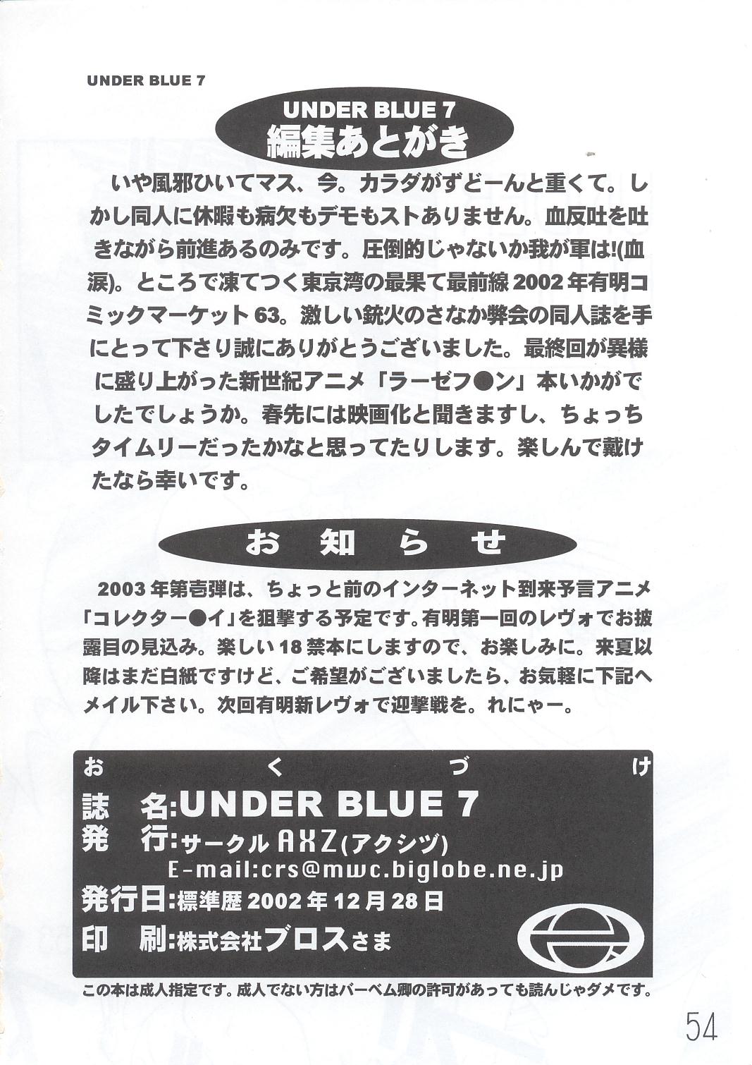 (C63) [AXZ (よろず)] UNDER BLUE 7 (ラーゼフォン)