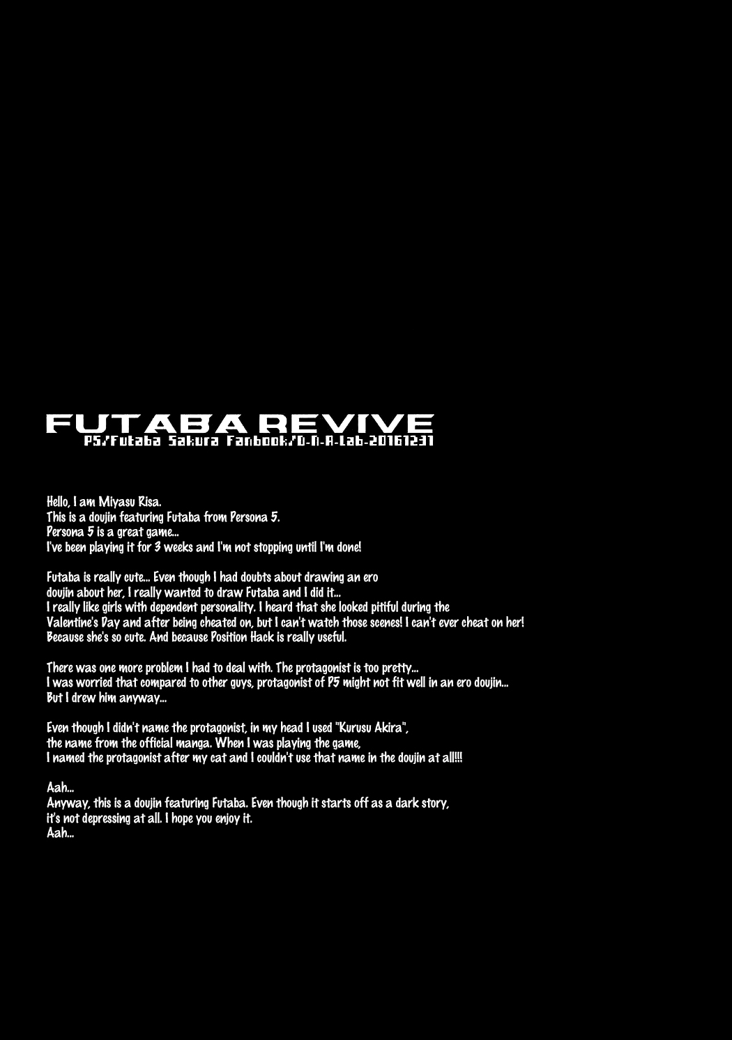 (C91) [D・N・A.Lab. (ミヤスリサ)] FUTABA REVIVE (ペルソナ5) [英訳]